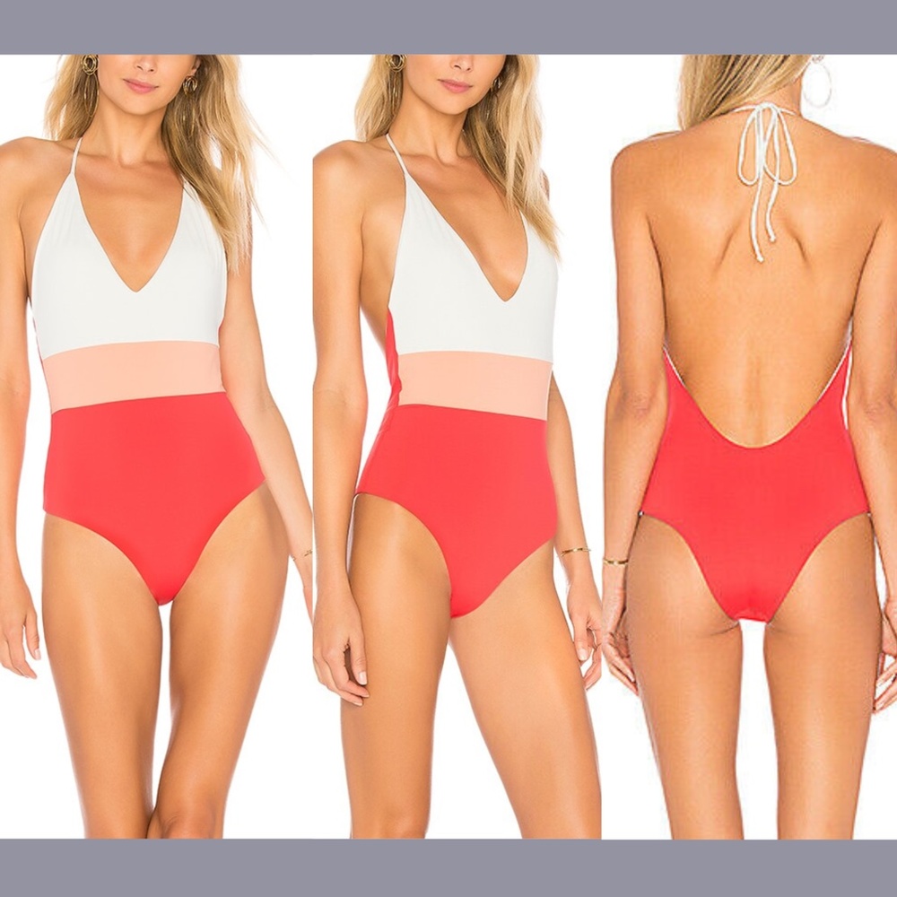 NWT Tavik [ Small ] Chase Deep-V Colorblock One‎ Piece Swimsuit in Hibiscus